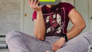 Big Dick jock gets horny after workout and stroked dick, sweaty feet and cums on Nike Airmax