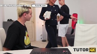 TUTOR4K. MILF tutor in stockings got so mad and then so horny so she tried 2 dicks at the same time