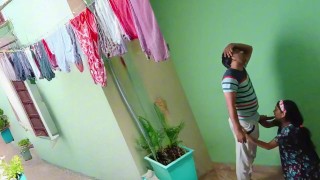 College stepsister Sex while putting clothes out to dry