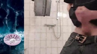 Close-up of MeMySelfAndMyOwn in the bathroom jerking off moaning untill cuming as a quickie