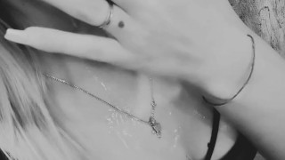 Young student fucks dildo hard, cum in mouth, black and white!