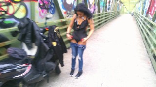 SOLO FEMALE COSPLAY UNDRESSING OUTSIDE BLACK DRESS BIKE TRAIL PATH