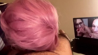 My Latina girlfriend love to give me a head while watching Porn about double blowjob