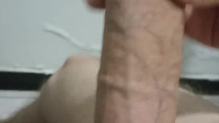 Showing and masturbating the big cock