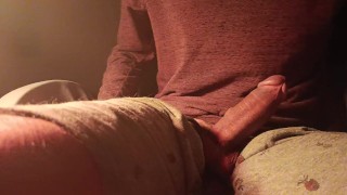 Loud Moaning Orgasm While Guy Jerking Off His Big Dick to Cum Hard