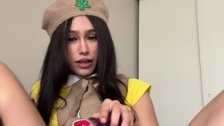 Mexican girl masturbates with 7 inch dildo