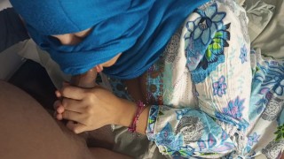 Arab woman in hijab sucks her perverted neighbor's black cock after he shows it to her.