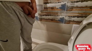 Young gay long pissing at home