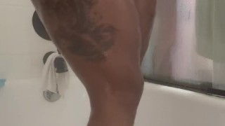 Big Booty Funsized Thick Natural Woman Takes a FULL Shower With Soapy Ass part 1 of 3