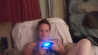 Beautiful bbw long hair brunette lifts up her mini dress and smokes cigarettes while playing games