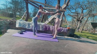JOI Voyeur Stretching in Yoga pants with my tattoo girlfriend Anuskatzz