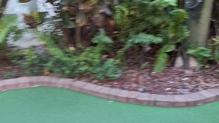 Pretty girl golfing in tight ripped jeans sfw