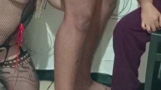 Mature MILF and 20-year-old girl sucking cock