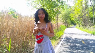 SOLO FEMALE CONTENT CREATOR I DO COSPLAY PUBLIC OUTSIDE ON A BIKE TRAIL FLASHING REAL