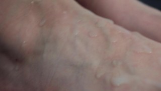 Footjob makes him cum BUCKETS on my blue pastel toes!