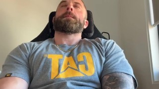 Built Aussie Bloke Edges in Office Chair & Explodes POV All Over Your Face