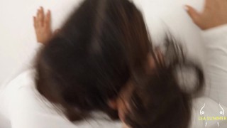 My stepson fucks my ass while his dad's away, but before that, I masturbate him with my huge tits.