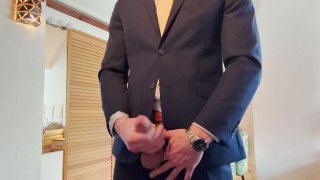 Hot muscular guy wearing a suit and cumming hard. MOANING ~ DIRTY TALK ~ CLOSE UP CUMSHOT