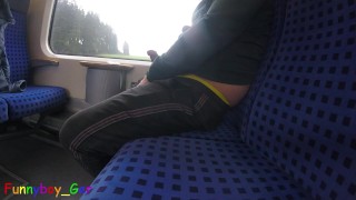 Extremely risky jerking off on a moving train in the middle of the day.