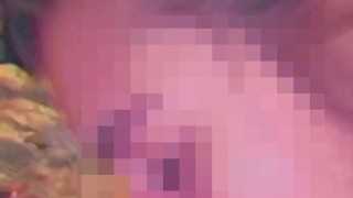 White girl sloppy head blowing bubbles