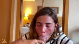 Agatha Vega gives a tasty blowjob to Christian Clay who cums on his face