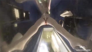 You became a toilet for Mistress in white stockings and high heels and she ready to piss on you now