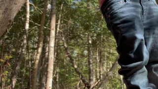 Boy shoots his load while on a walk