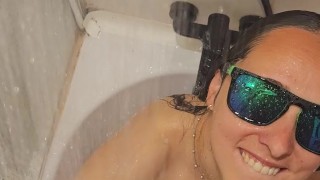 Sexy wife's wet bath blowjob and handjob with blazing nails