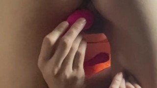 Toy in my pussy, your cock in my ass, backshots while I moan on the bed