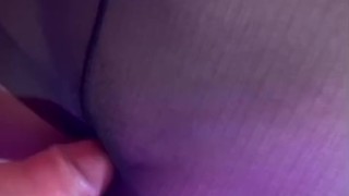 My lover caresses my pussy in pantyhose