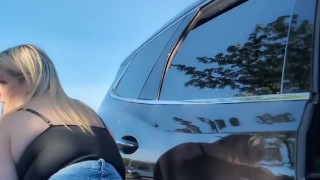Flashing BIG TITS SMOKING MILF BENDING OVER IN THE PUBLIC PARKING LOT