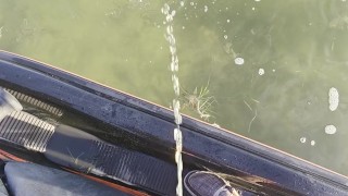 Peeing off the side of a jet ski into the water 💦🍆 pissing outdoors