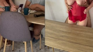 Madurita es follada por su hijastro encima de la mesa y se la mete toda