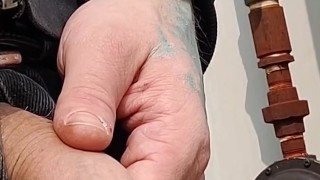 Uncut Cock Pissing in Outside Public