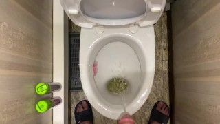 Morning long pissing in the toilet POV