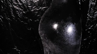 Cute Blond Girl gives Handjob in Latex Gloves and Dress till Cum on Ass