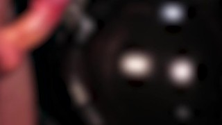 Cute Blond Girl gives Handjob in Shiny Latex Gloves and Dress till Cum on Ass