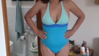 Stepmom at the beach, puts on a bikini, shows off, masturbates, and urinates