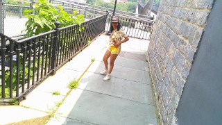 PUBLIC SOLO FEMALE VOYEUR EXHIBITIONIST COSPLAY THONG GOLDEN MIDGET REALITY