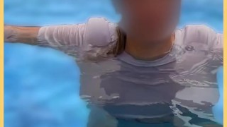 Wifey wet shirt in the pool with perfect braless tits