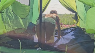 Voyeur HAIRY BUSH Pussy of a Hot Camping Girl # Naked tanning