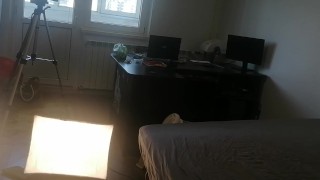 Amateur wife has fun trying on clothes and cutting them off. Amateur wife dances naked around the ho