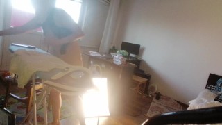 Amateur wife doing housework naked. Latina with hairy pussy, big ass.