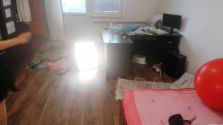 Amateur wife having fun trying on clothes that she cuts off.