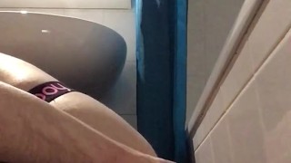 Enjoying my dildo in the bathroom