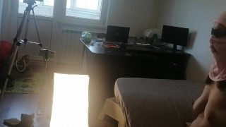 Amateur wife has fun trying on clothes that she cuts. Sexy wife shaves her pussy hair.