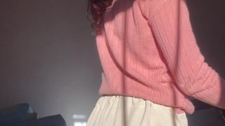 Redhead Strips Her Pants Off While Walking On The Treadmill Like A Tease