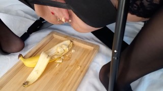 Banana in my big adult vagina close up