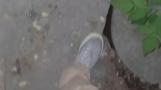 The most powerful cum shot at night on the street