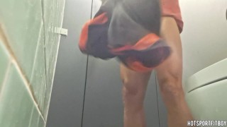 Hotsportfitboy's Risky Public Bathroom Jerk Off with beautiful Cumshot